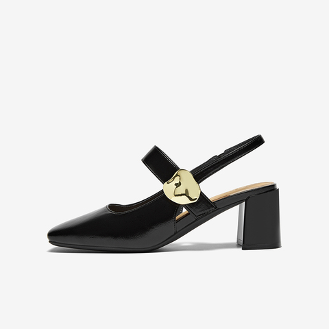 百思图2025夏季新款商场同款简约粗高跟方头后空女凉鞋鞋F5201BH5