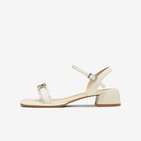 百思图2025夏季新款商场同款时尚简约一字带粗跟女凉鞋TFJ01BL5