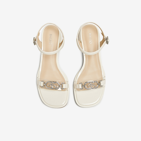 百思图2025夏季新款商场同款时尚简约一字带粗跟女凉鞋TFJ01BL5