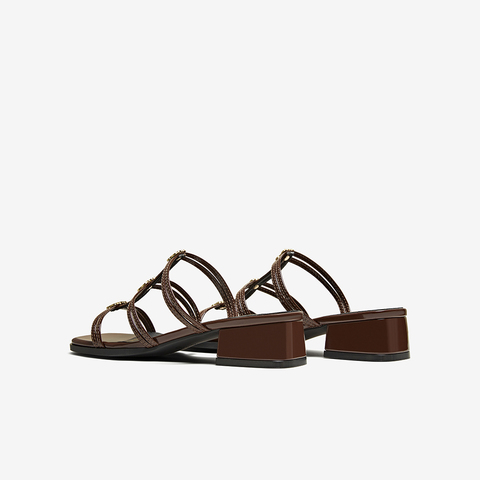 百思图2025夏季新款商场同款时尚复古时装粗跟女拖鞋B5379BT5