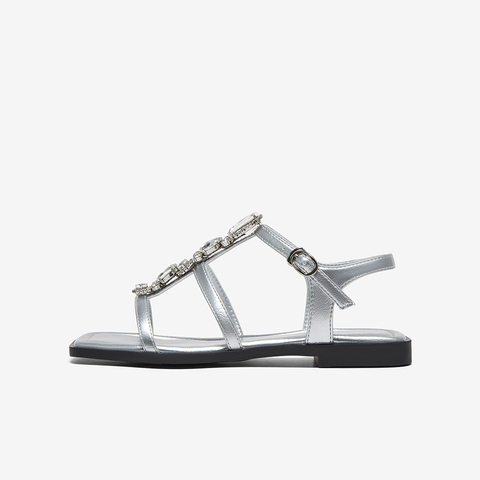 百思图2025夏季新款时尚潮流街头复古罗马凉平跟女凉鞋B5306BL5