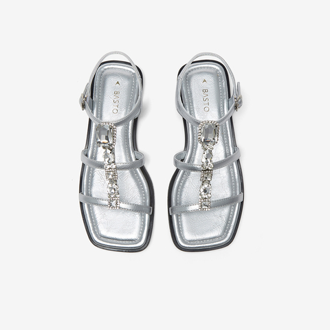 百思图2025夏季新款时尚潮流街头复古罗马凉平跟女凉鞋B5306BL5