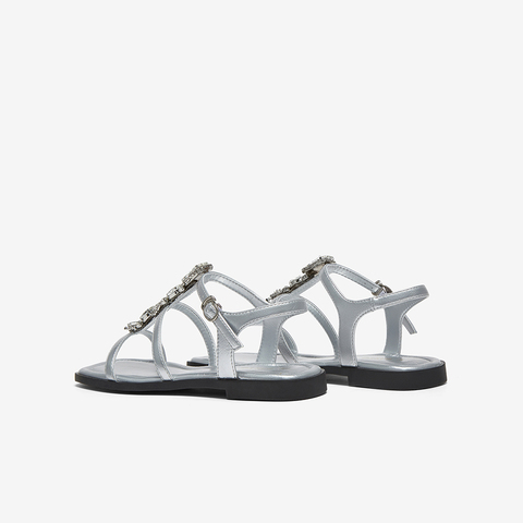 百思图2025夏季新款时尚潮流街头复古罗马凉平跟女凉鞋B5306BL5