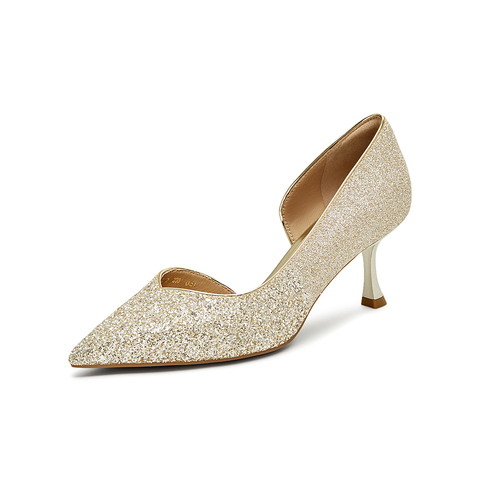 百思图2025夏季新款商场同款时尚潮流尖头细跟中空女凉鞋RFK02BK5