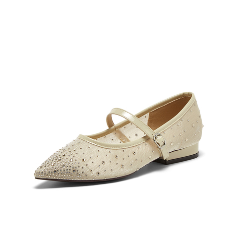 百思图2025夏季新款简约复古玛丽珍鞋粗跟尖头女浅口单鞋K5009BQ5