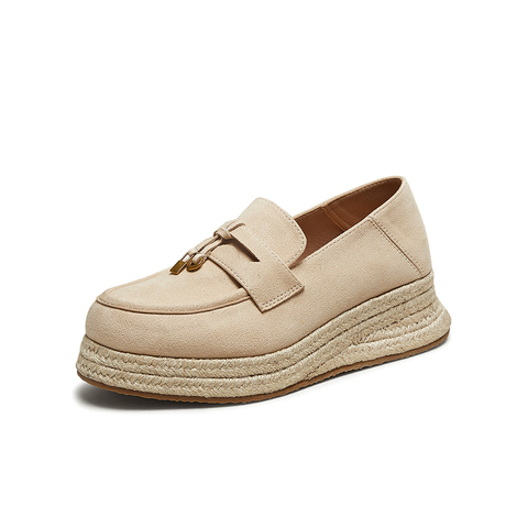 百思图2025秋季新款简约复古乐福鞋厚底增高女单鞋B0515CA5