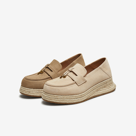 百思图2025秋季新款简约复古乐福鞋厚底增高女单鞋B0515CA5