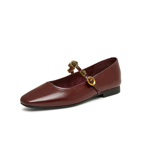 百思图2025春季新款简约复古法式玛丽珍鞋方跟女单鞋M1107AQ5