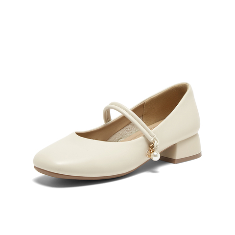 百思图2025春季新款时尚简约法式玛丽珍鞋粗跟女单鞋W8910AQ5