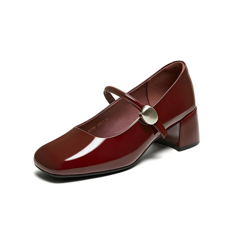 百思图2025秋季新款商场同款简约复古玛丽珍鞋方头女单鞋F2166CQ5