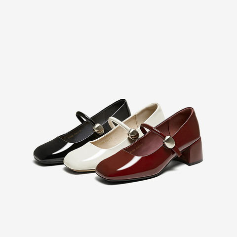 百思图2025秋季新款商场同款简约复古玛丽珍鞋方头女单鞋F2166CQ5