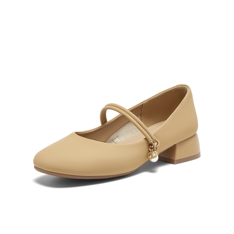 百思图2025春季新款时尚简约法式玛丽珍鞋粗跟女单鞋W8910AQ5