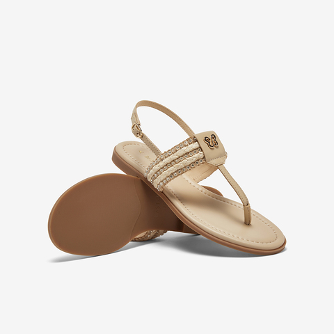 百思图2025夏季新款时尚复古户外休闲一字带夹趾女凉鞋C2107BL5