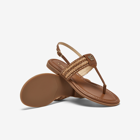 百思图2025夏季新款时尚复古户外休闲一字带夹趾女凉鞋C2107BL5