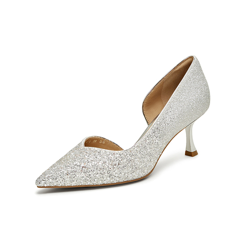 百思图2025夏季新款商场同款时尚潮流尖头细跟中空女凉鞋RFK02BK5