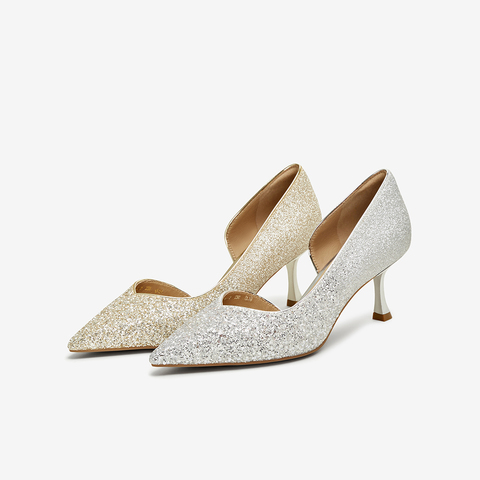 百思图2025夏季新款商场同款时尚潮流尖头细跟中空女凉鞋RFK02BK5