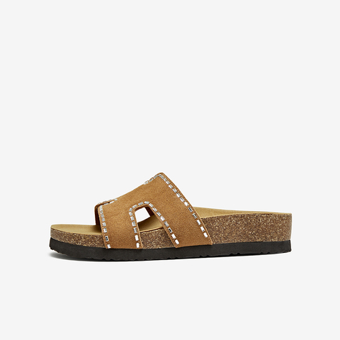 百思图2025夏季新款简约时尚户外休闲一字拖厚底女凉拖鞋BV261BT5