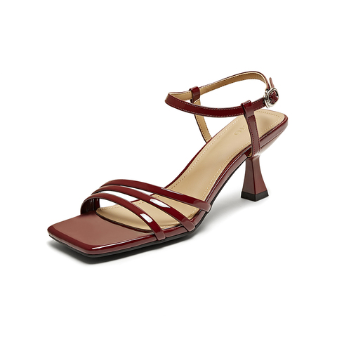 百思图2025夏季新款简约时尚通勤一字带细高跟女凉鞋B6116BL5