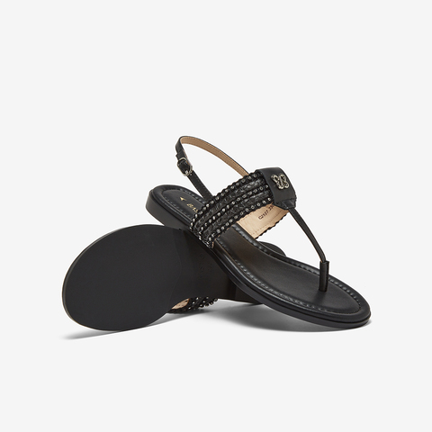 百思图2025夏季新款时尚复古户外休闲一字带夹趾女凉鞋C2107BL5