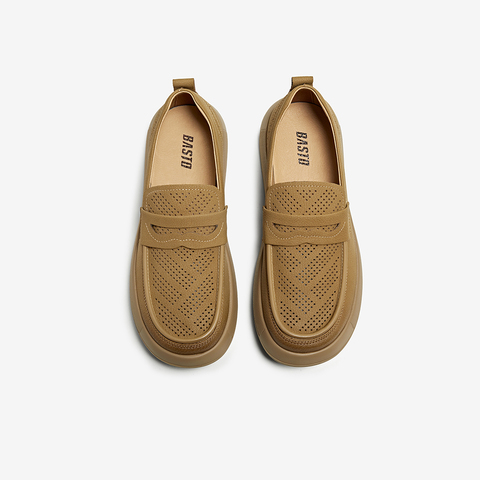 百思图2025夏新款时尚简约商务乐福鞋厚底圆头男休闲皮鞋58851BM5