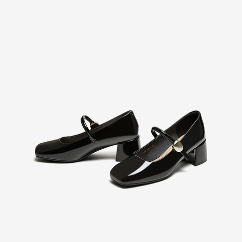百思图2025秋季新款商场同款简约复古玛丽珍鞋方头女单鞋F2166CQ5