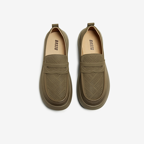 百思图2025夏新款时尚简约商务乐福鞋厚底圆头男休闲皮鞋58851BM5