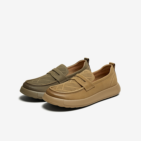 百思图2025夏新款时尚简约商务乐福鞋厚底圆头男休闲皮鞋58851BM5