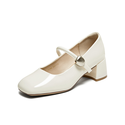 百思图2025秋季新款商场同款简约复古玛丽珍鞋方头女单鞋F2166CQ5