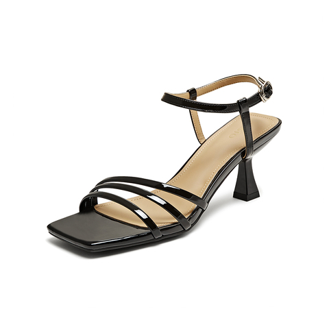 百思图2025夏季新款简约时尚通勤一字带细高跟女凉鞋B6116BL5