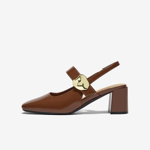 百思图2025夏季新款商场同款简约粗高跟方头后空女凉鞋鞋F5201BH5