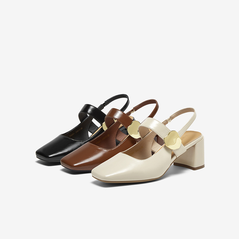 百思图2025夏季新款商场同款简约粗高跟方头后空女凉鞋鞋F5201BH5