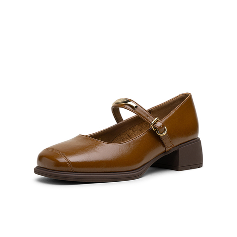 百思图2025秋季新款玛丽珍鞋时尚复古学院风粗跟女单鞋F2033CQ5