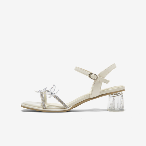 百思图2025夏季新款时尚潮流通勤一字带粗跟女凉鞋BP925BL5