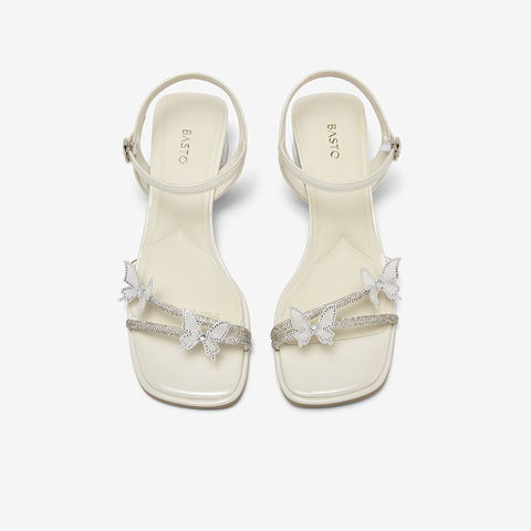 百思图2025夏季新款时尚潮流通勤一字带粗跟女凉鞋BP925BL5