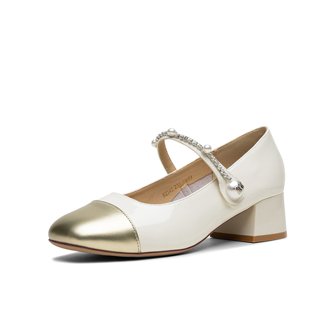 百思图2025秋季新款玛丽珍鞋时尚复古小香风粗跟女单鞋B2342CQ5