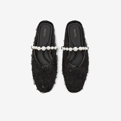 百思图2025夏季新款简约时尚小香风穆勒鞋方跟女拖鞋F5133BH5