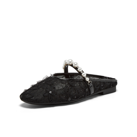 百思图2025夏季新款简约时尚小香风穆勒鞋方跟女拖鞋F5133BH5