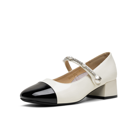 百思图2025秋季新款玛丽珍鞋时尚复古小香风粗跟女单鞋B2342CQ5