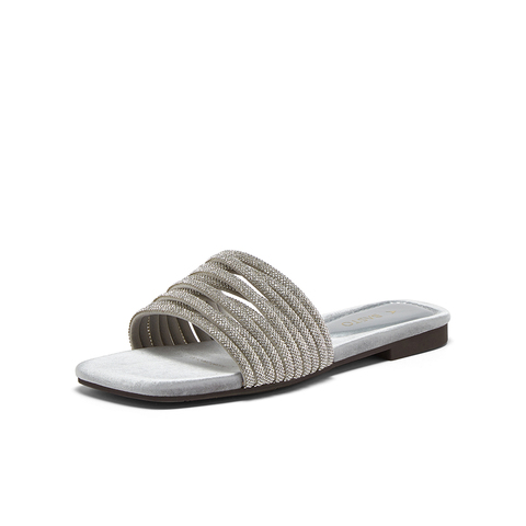 百思图2025夏季新款时尚简约户外休闲一字拖方跟女凉拖鞋B5387BT5