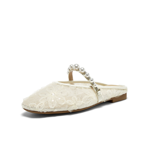 百思图2025夏季新款简约时尚小香风穆勒鞋方跟女拖鞋F5133BH5