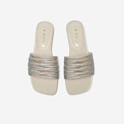 百思图2025夏季新款时尚简约户外休闲一字拖方跟女凉拖鞋B5387BT5