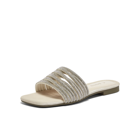 百思图2025夏季新款时尚简约户外休闲一字拖方跟女凉拖鞋B5387BT5