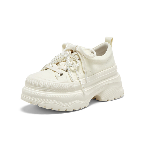 百思图2025秋季新款帆布鞋街头潮流厚底增高女休闲鞋D3175CM5