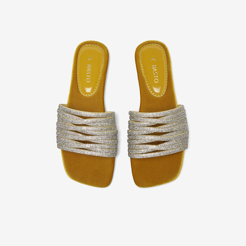 百思图2025夏季新款时尚简约户外休闲一字拖方跟女凉拖鞋B5387BT5