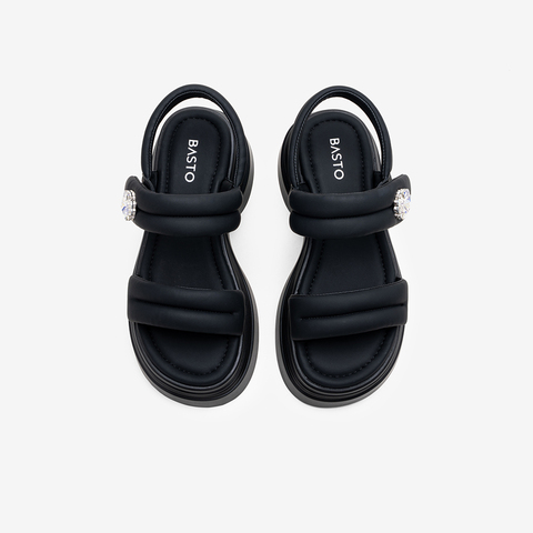 百思图2025夏季新款魔术贴休闲外穿厚底女凉鞋D3209BL5