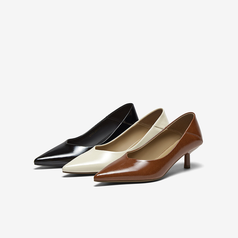 百思图2025秋季新款商场同款单鞋简约通勤细跟尖头女鞋B1163CQ5