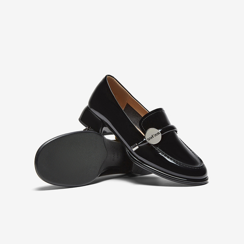 百思图2025春季新款简约时尚乐福鞋粗跟圆头女单鞋S2551AA5