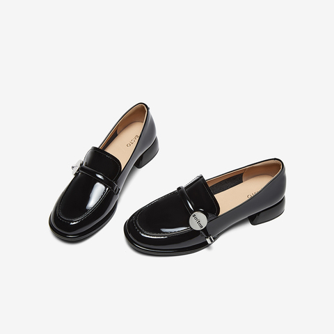 百思图2025春季新款简约时尚乐福鞋粗跟圆头女单鞋S2551AA5