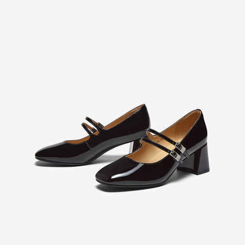 百思图2025秋季新款玛丽珍鞋时尚潮流方头粗跟浅口女单鞋C5212CQ5