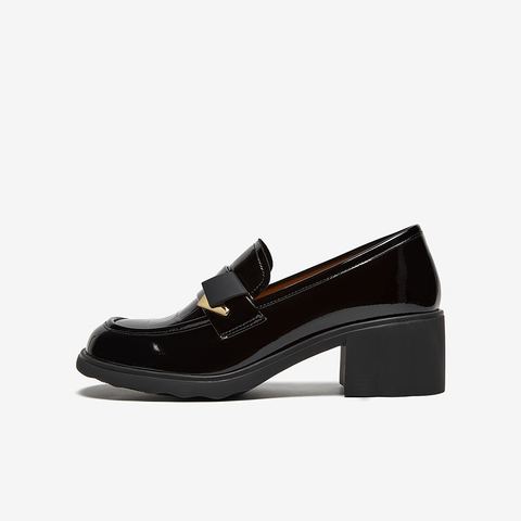 百思图2025秋季新款商场同款乐福鞋时尚通勤粗跟女单鞋O8138CA5